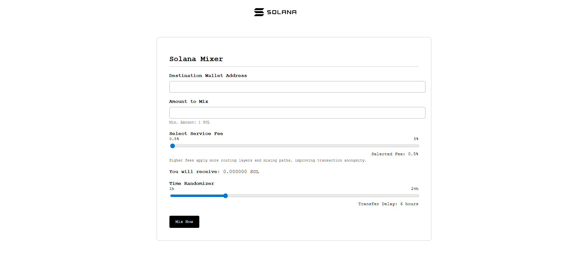 Primary capture · solana-mixer.xyz