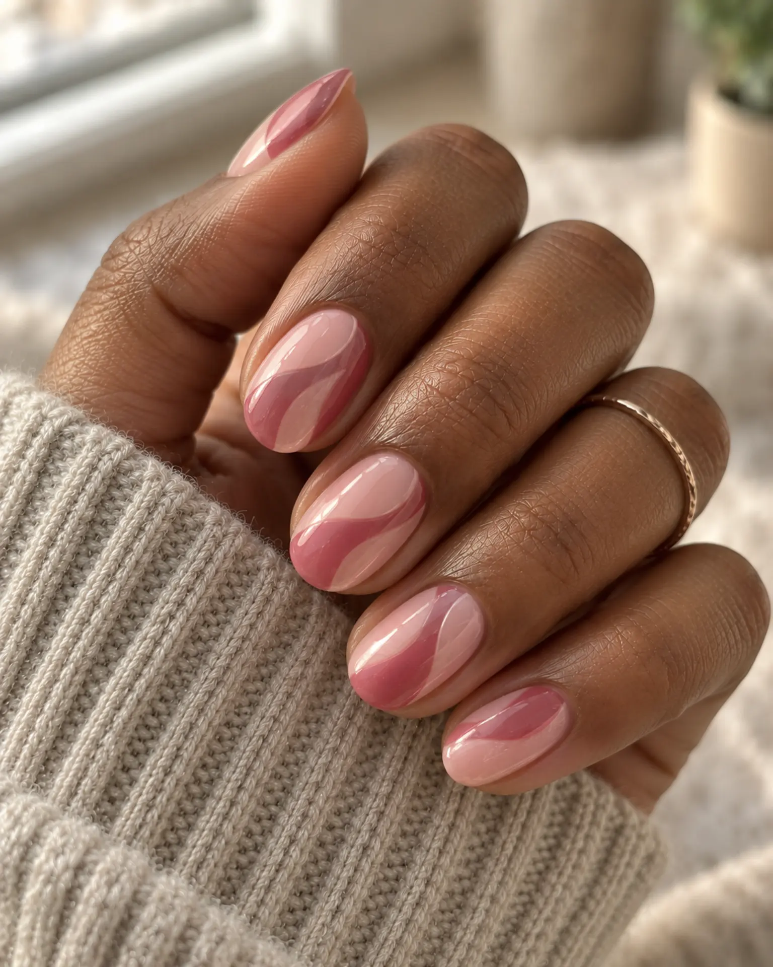 Dusty Rose Negative Space manicure inspiration for pink nail ideas