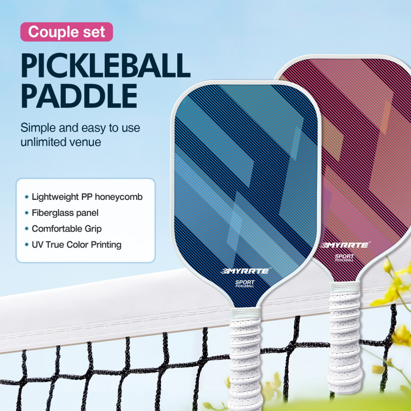 2 pcs Dreamy Purple and Blue Fiberglass Pickleball Paddle Racket Set(2 Rackets + 4 Balls + Bag) Lightweight PP Honeycomb Core Training Racket for Beginners and Recreational Play with Cushioned Grip