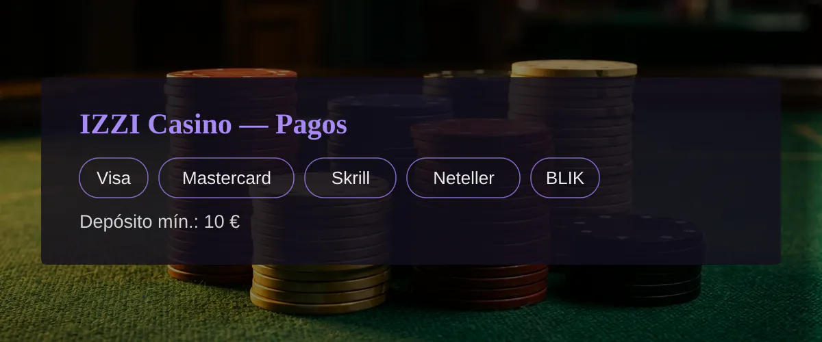 IZZI Casino — Pagos: Visa, Mastercard, Skrill, Neteller, BLIK IZZI Casino — Pagos: Visa, Mastercard, Skrill, Neteller, BLIK