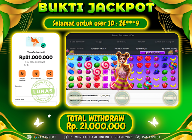 Selamat kepada Member PAMANSLOT Game Sweet Bonanza 1000  : ZE***9