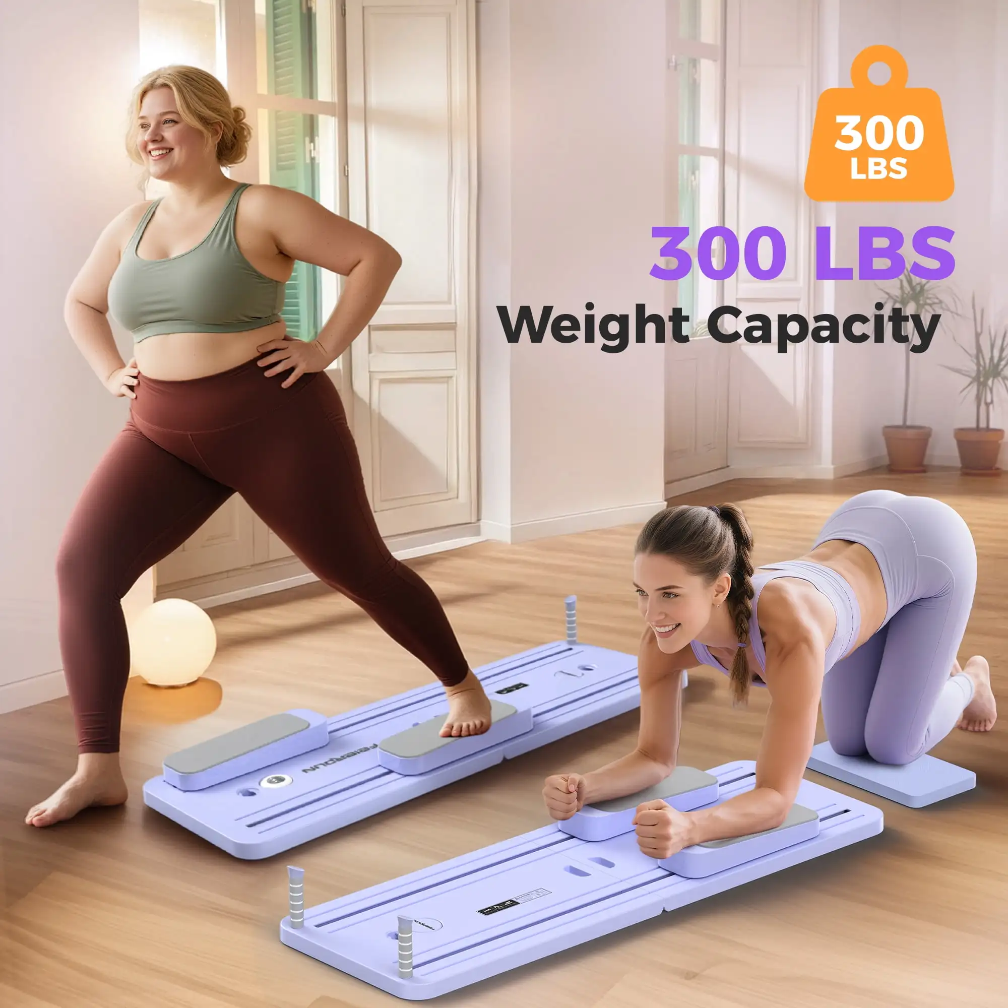 FED 5 in 1 Folding Pilates Board, Pilates Reformer Set with 300 LBS Weight Capacity, Portable Home Pilates for Woman (Purple) view 6