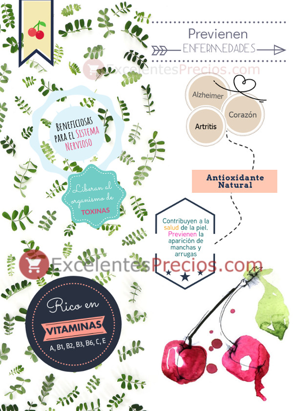 Infographie bienfaits des cerises, avantages des cerises, cerise et nutrition, vitamines des cerises, système nerveux, arthrite, maladie d'Alzheimer, cœur, attributs des cerises, informations sur les cerises