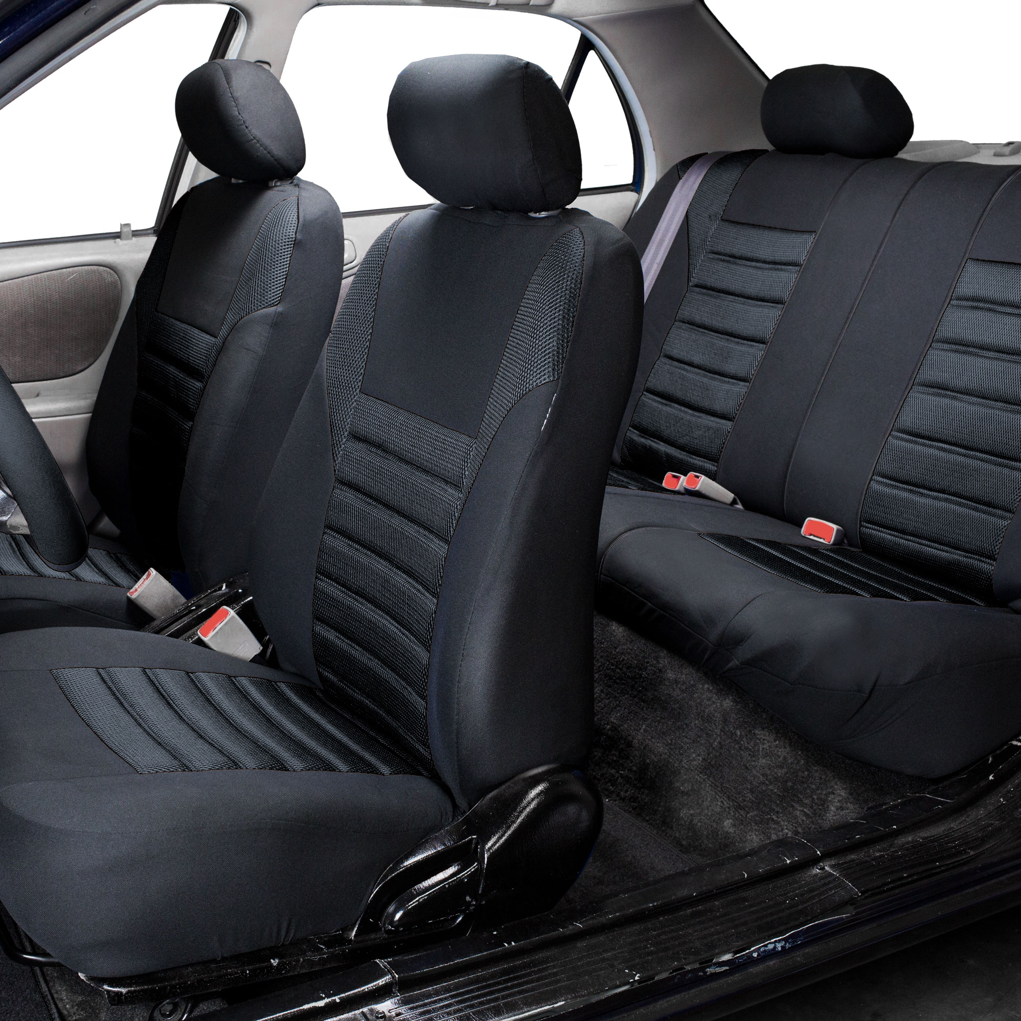 Car Seat Covers Premium 3D Air Mesh Full Set w/ Carpet Floor Mats Combo ...