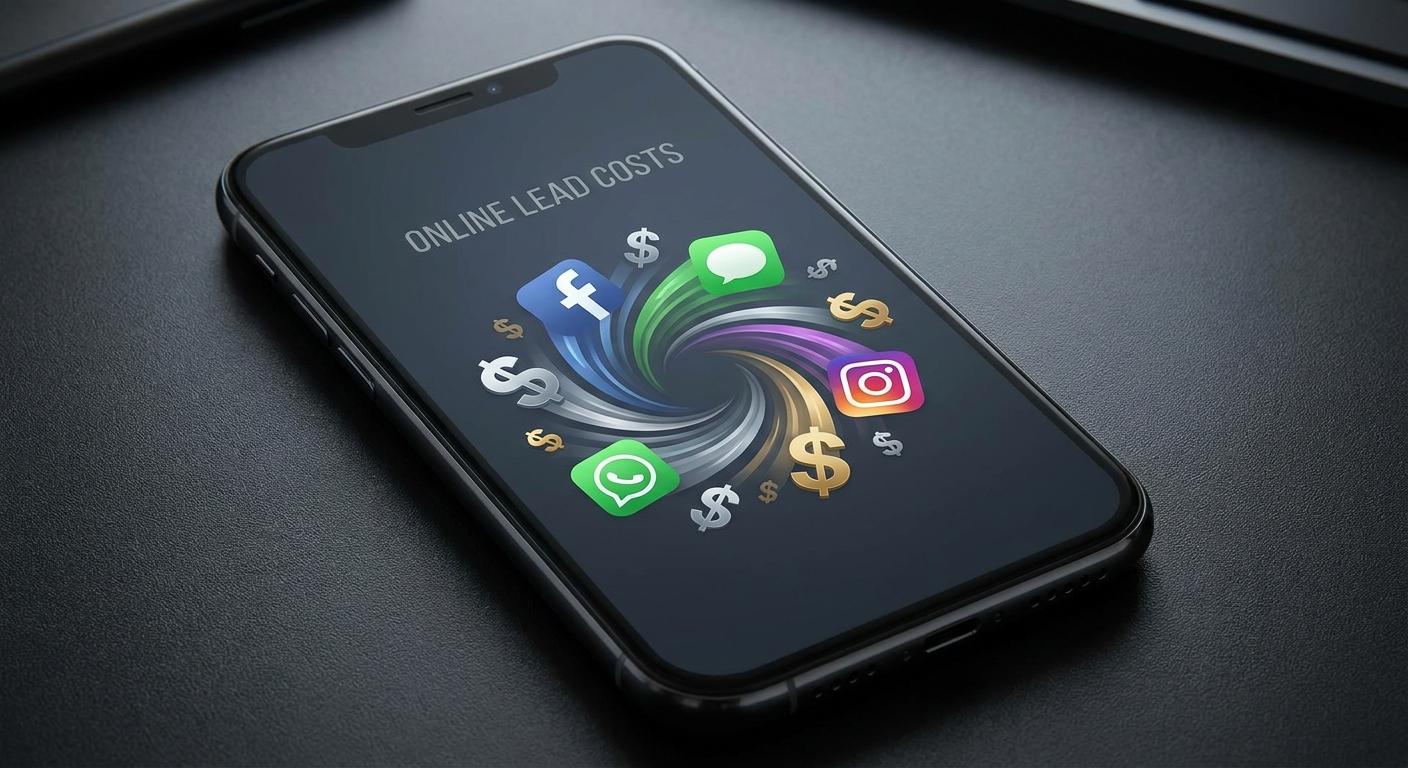 A smartphone screen representing the high cost of online leads.