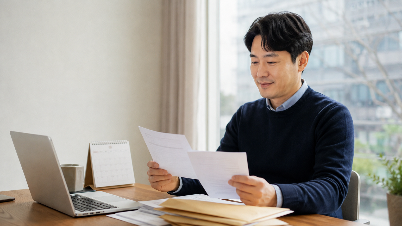 도산대지급금 6개월 확대 신청을 위해 임금 자료를 확인하는 근로자