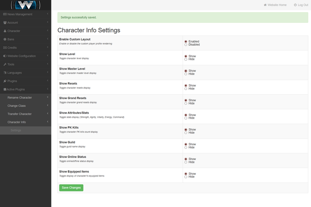 localhost admincp module characterinfo page settings