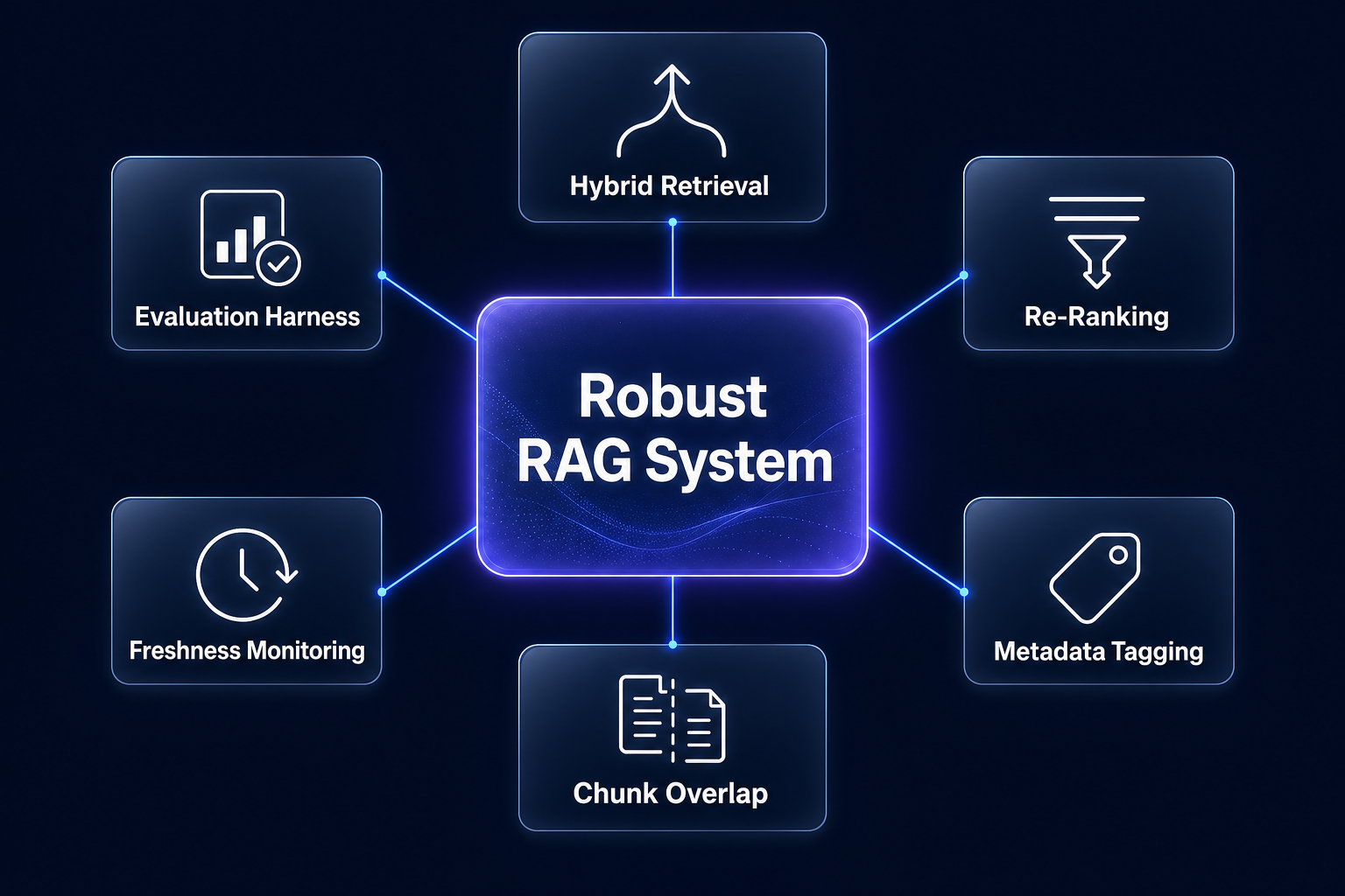RAG best practices checklist visual showing six key mitigation strategies as interconnected nodes in a refined diagram