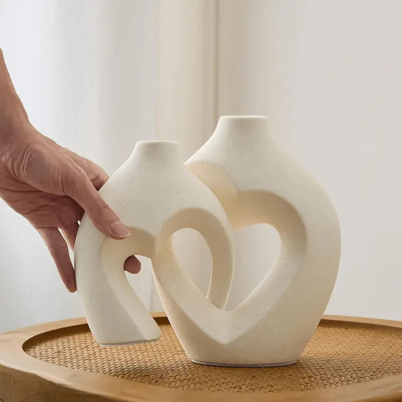 White Heart Shaped Ceramic Vase Set - Minimalist Nordic Home Decor for Living Room & Table Decor