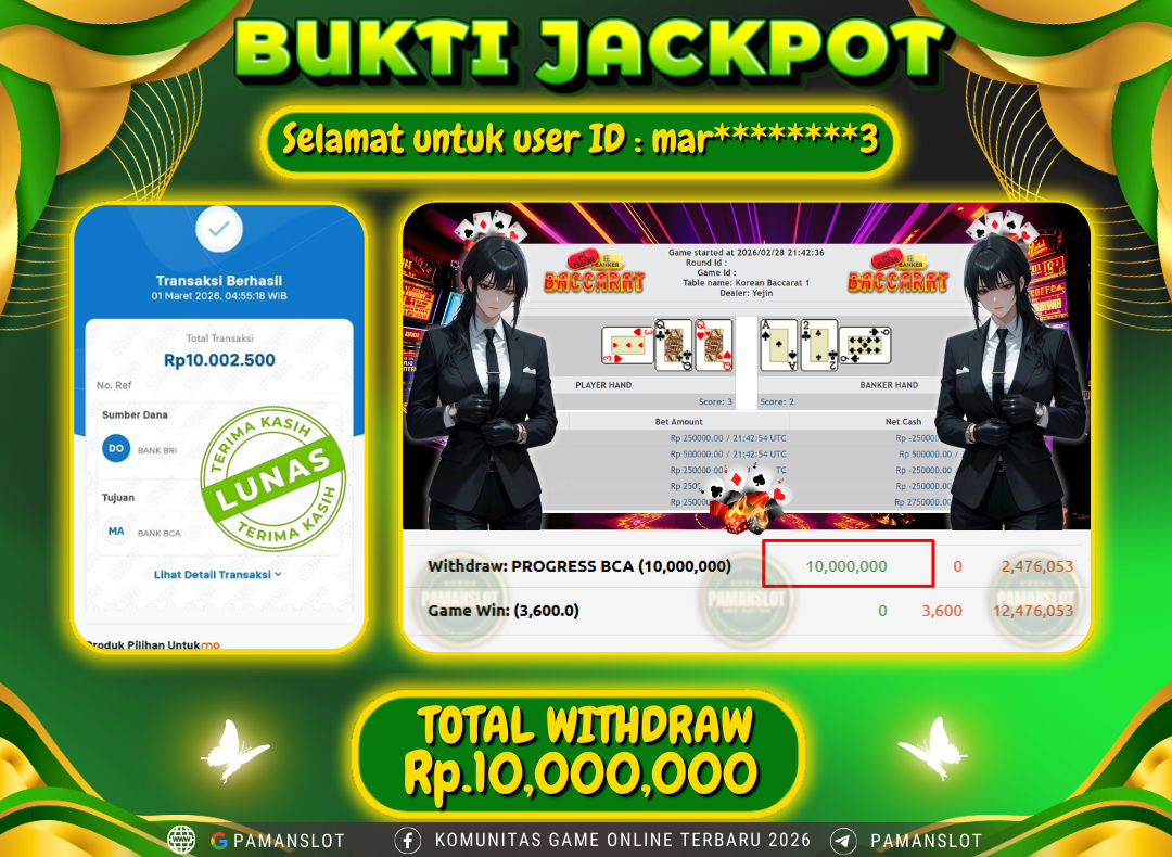 PAMANSLOT JACKPOT Game Live Games PP-Baccarat  Rp.10,000,000- LUNAS