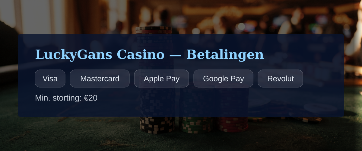 LuckyGans Casino — Betalingen: Visa, Mastercard, Apple Pay, Google Pay, Revolut