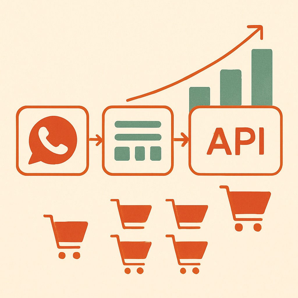 Flowchart showing order volume growth and scalability from WhatsApp Business App to API