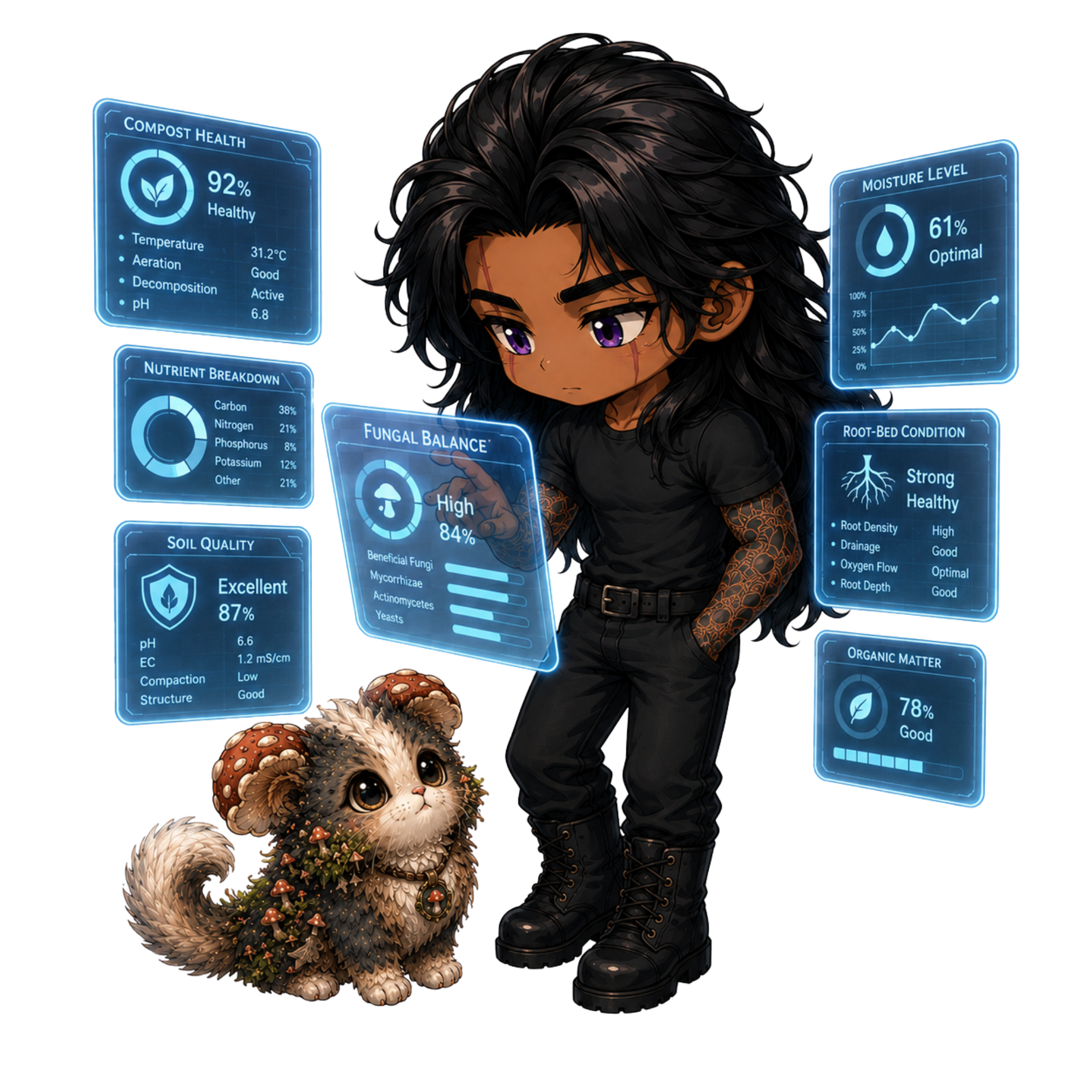 Mizu checking holoscreens