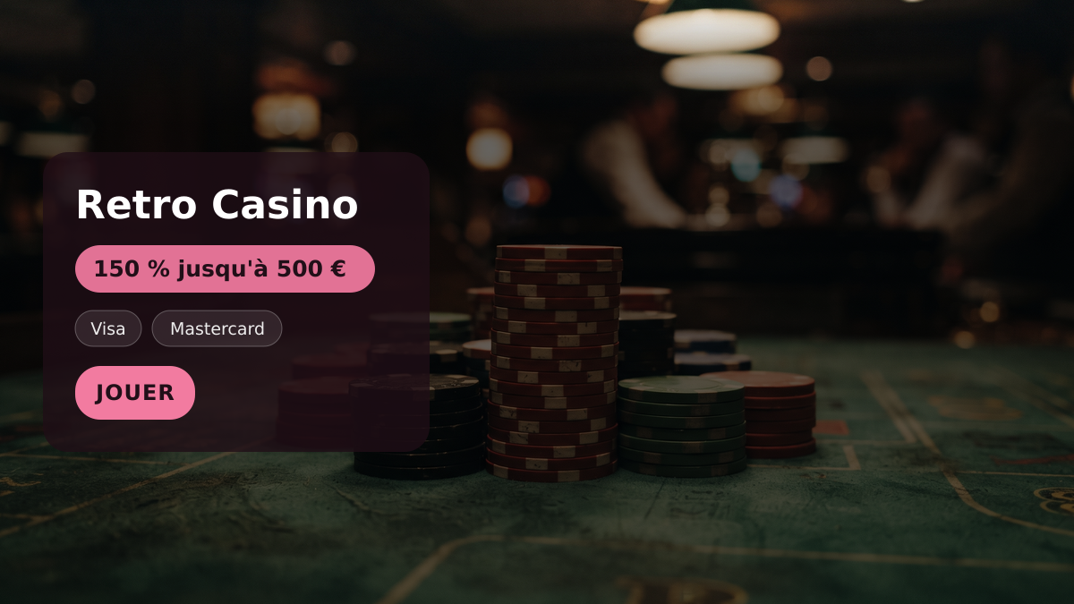 Retro Casino — bonus de bienvenue 150 % jusqu'à 500 €, paiements: Visa, Mastercard, Skrill, Neteller, Paysafecard