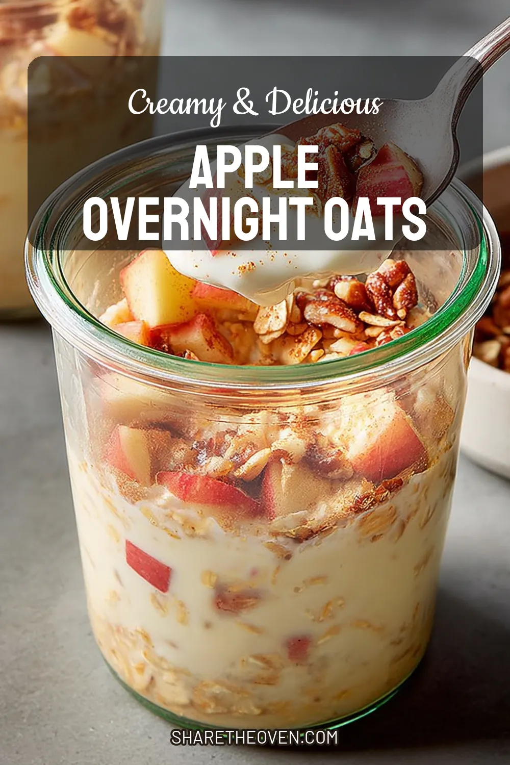 Start your day with these creamy apple overnight oats that are not only easy to make but also packed with nutrition. Made with fresh apples, oats, and your choice of milk, this quick breakfast solution is ideal for busy mornings. Customize it with your favorite toppings like nuts or seeds for added crunch. It's a wholesome way to fuel your day and keeps you satisfied. Click to discover the full recipe!