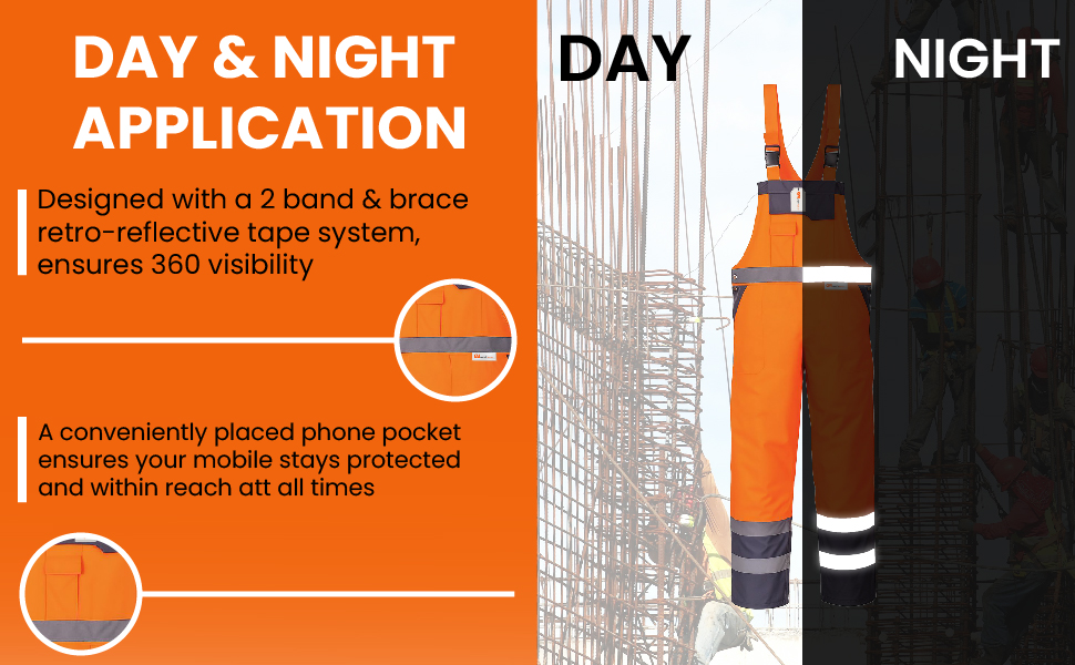 Bib & Brace Night Visibility - Reflective Tape Demonstration