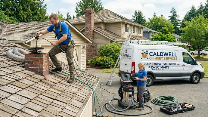 Professional chimney sweep technician at work Vancouver WA
