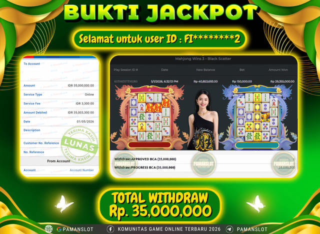 Selamat kepada Member PAMANSLOT Game Mahjong Wins - 3 Black Scatter  : FI********2