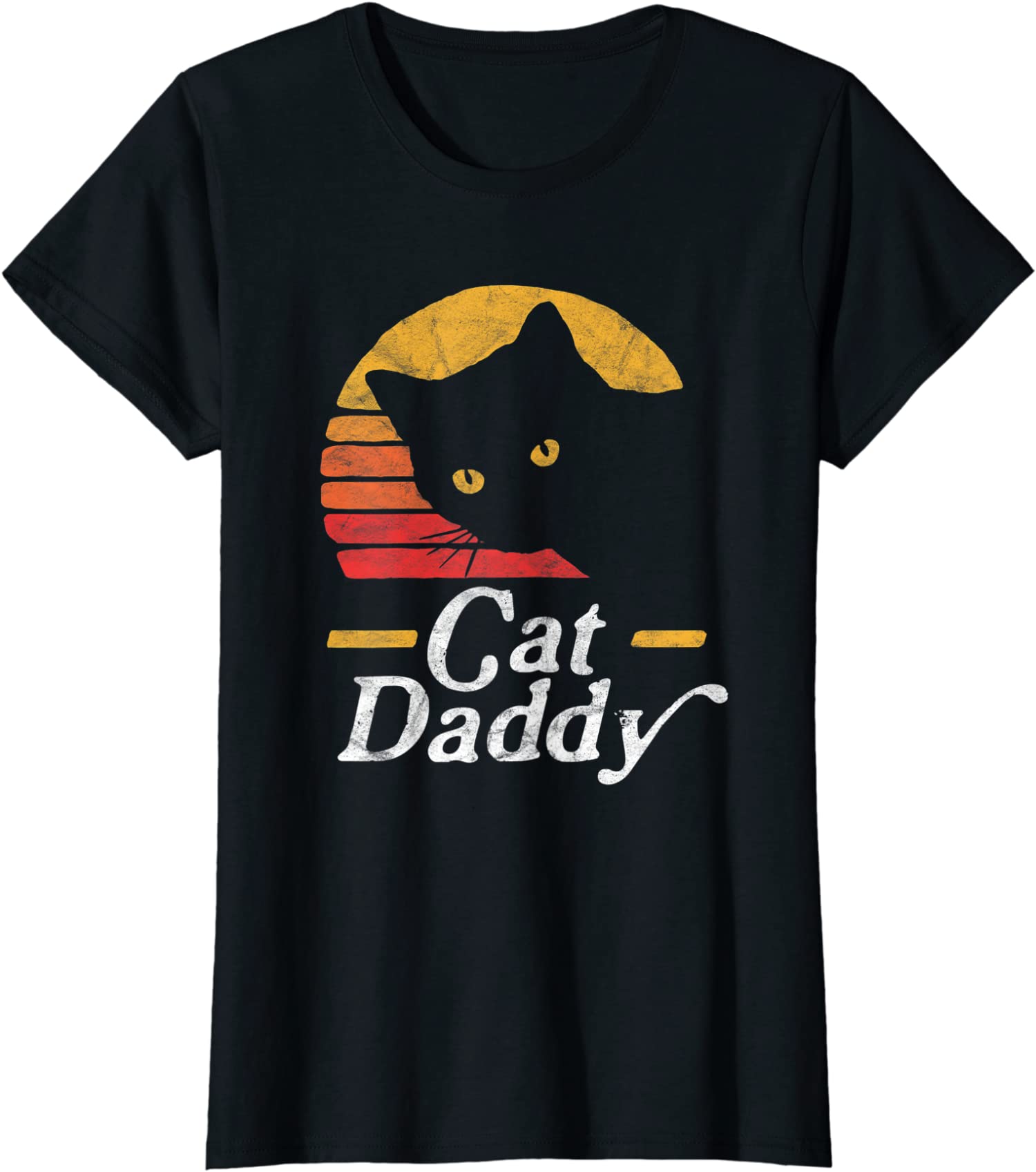 Cat Daddy Vintage Eighties Style Cat Retro Distressed Ladies’ Crewneck T-Shirt