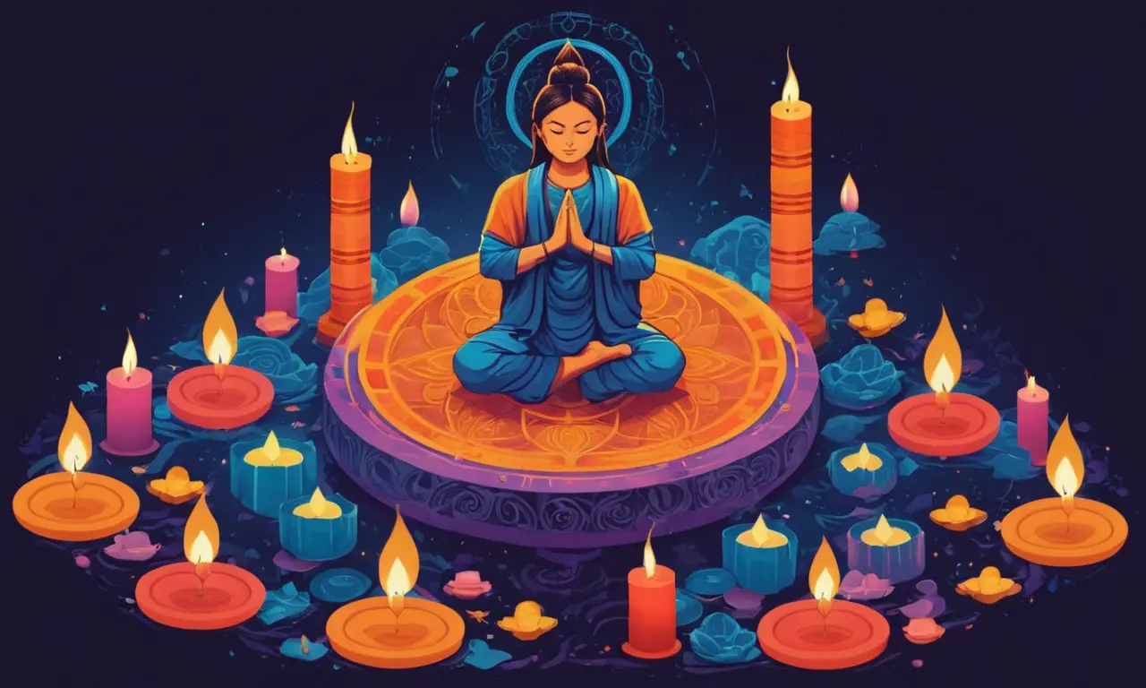 Persona meditando en la naturaleza con una guía espiritual abierta en su regazo.