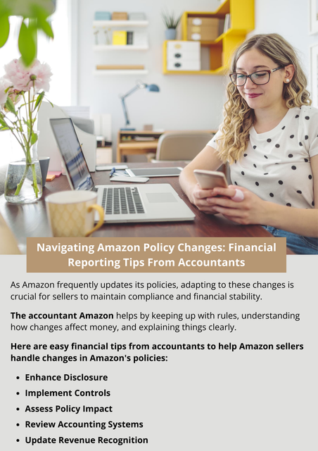 Navigating Amazon policy changes requires proactive adaptation and diligent financial reporting. Accountants play a critical role in helping Amazon sellers understand, interpret, and implement these changes effectively. By staying informed, assessing policy impacts, enhancing reporting practices, and communicating transparently, accountants empower sellers to navigate policy shifts with confidence and maintain financial integrity in a dynamic marketplace. To know more visit here https://www.esenshi.com/amazon-fba-accounting-services