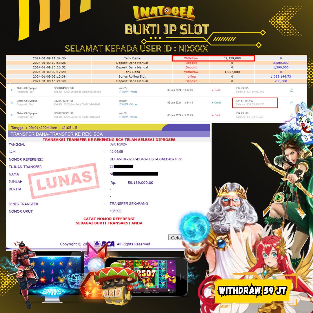 BUKTI PEMBAYARAN JP SLOT GATES OF OLYMPUS Rp,59,000,000,- LUNAS