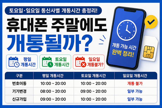 휴대폰 주말 개통시간 평일 토요일 일요일 정리
