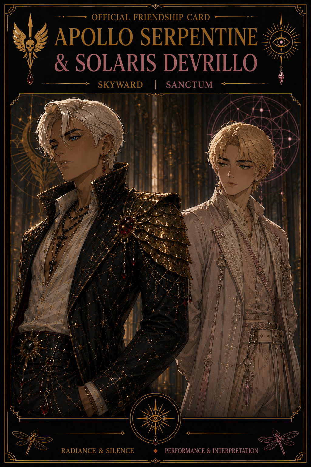 Apollo Serpentine and Solaris Devrillo official friendship card, Skyward and Sanctum