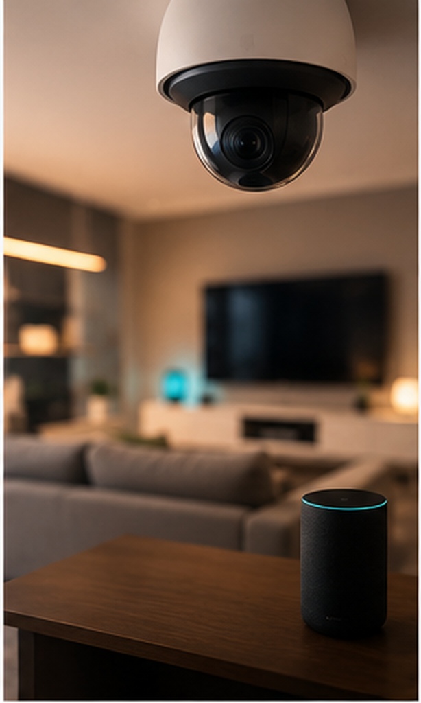 IoT device security illustration showing connected smart-home technology protected across devices, accounts, and networks
