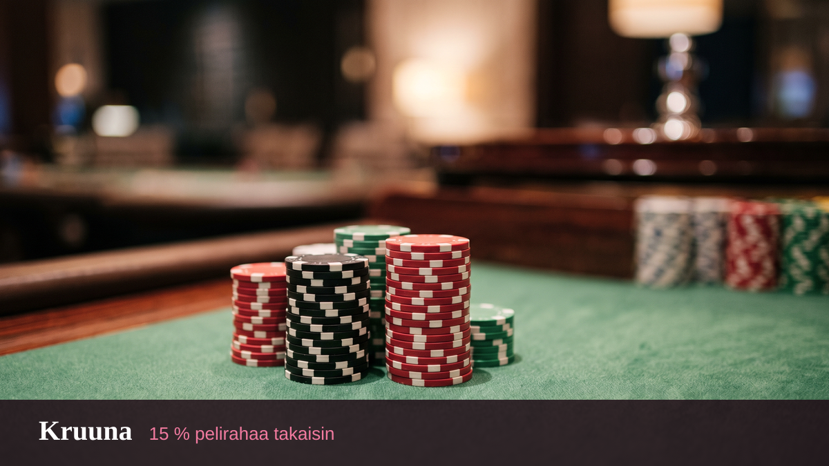 Kruuna kasino — tervetuliaisbonus 15 % pelirahaa takaisin + 500 FS, maksutavat: Visa, Mastercard, Skrill, Neteller, Paysafecard