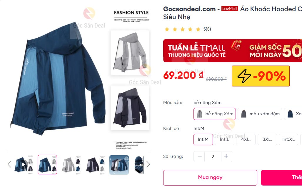Áo Khoác Hooded Chống Nắng Khô Nhanh Siêu Nhẹ