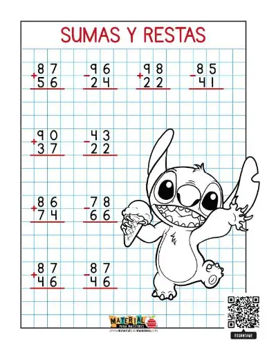 Sumas y restas con temática de Lilo y Stitch