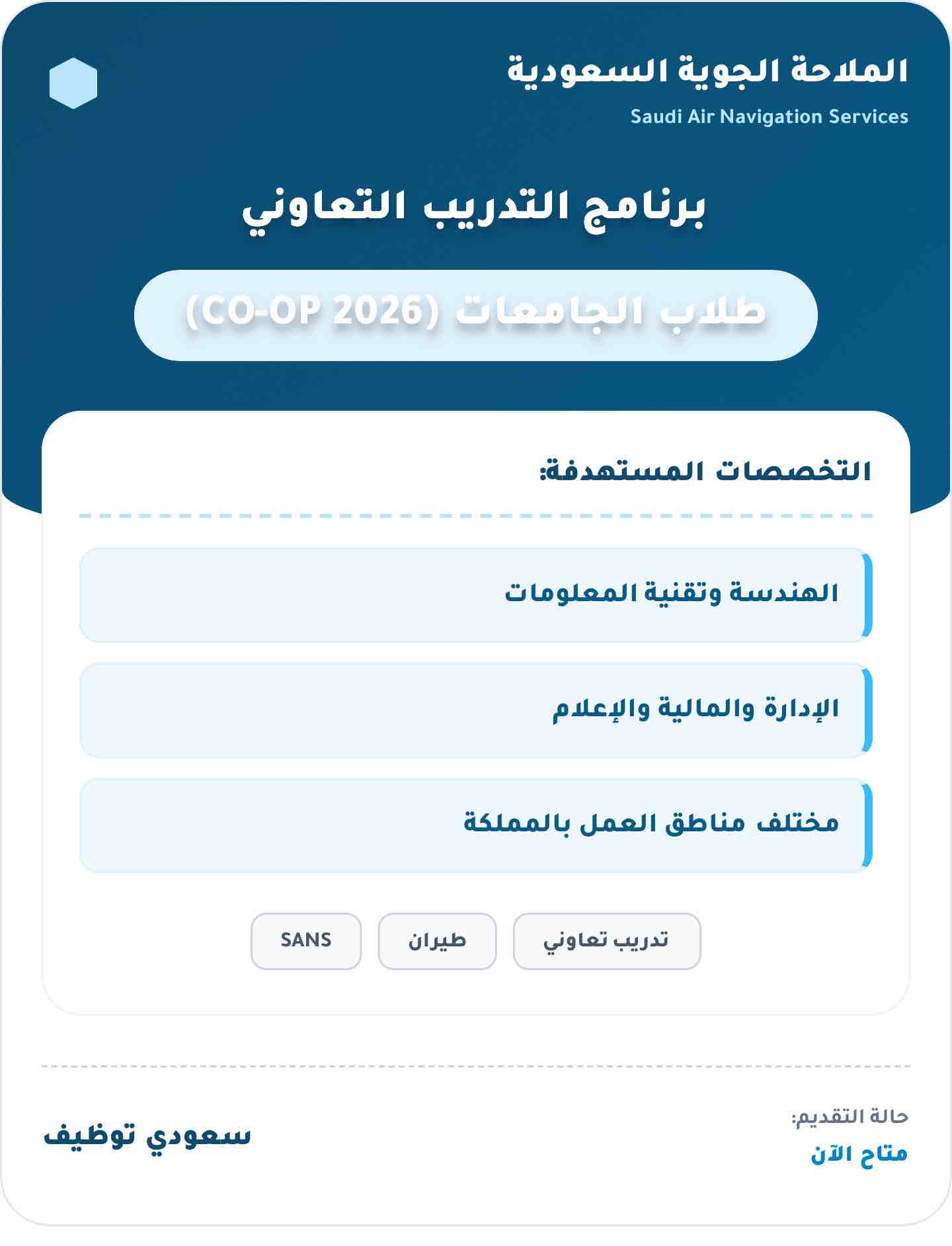 برنامج التدريب التعاوني شركة الملاحة الجوية السعودية 2026 (SANS)