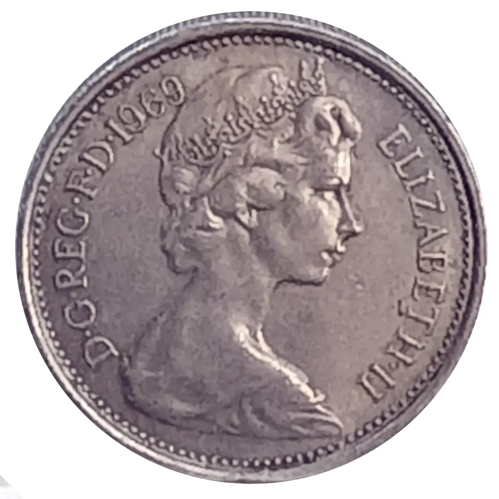 Moeda 5 New Pence 1969 Reino Unido – Soberba Com Pátina Natural | KM# 911