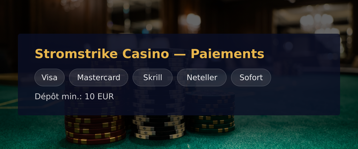 Stromstrike Casino — Paiements: Visa, Mastercard, Skrill, Neteller, Sofort