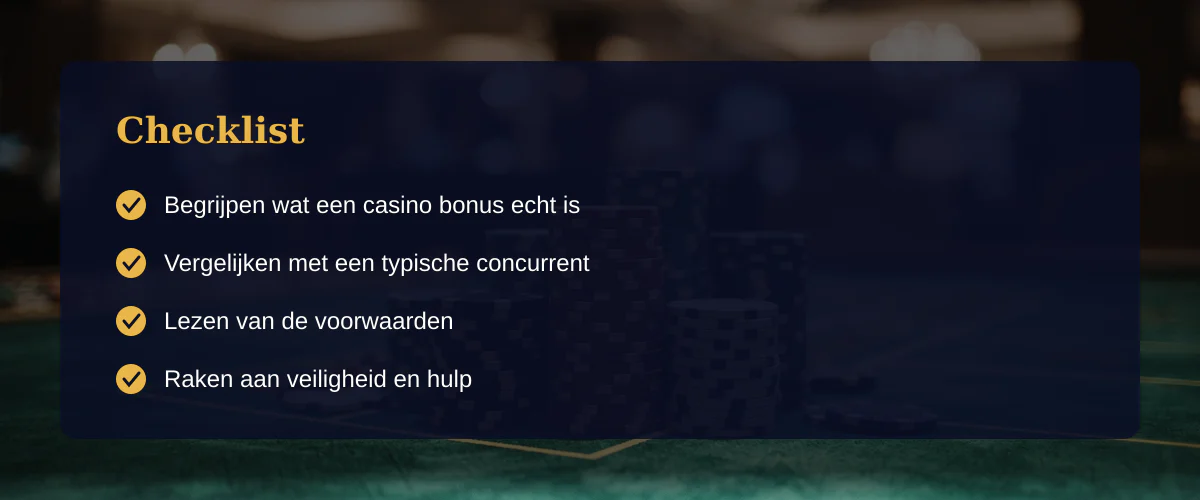 Casino bonus: verwachting tegenover de Nederlandse regels — Checklist
