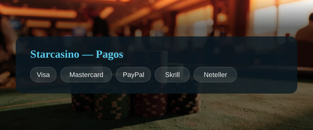Starcasino — Pagos: Visa, Mastercard, PayPal, Skrill, Neteller