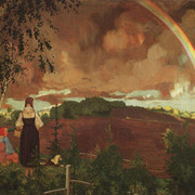 Пейзаж с двумя крестьянскими девушками и радугой 1918