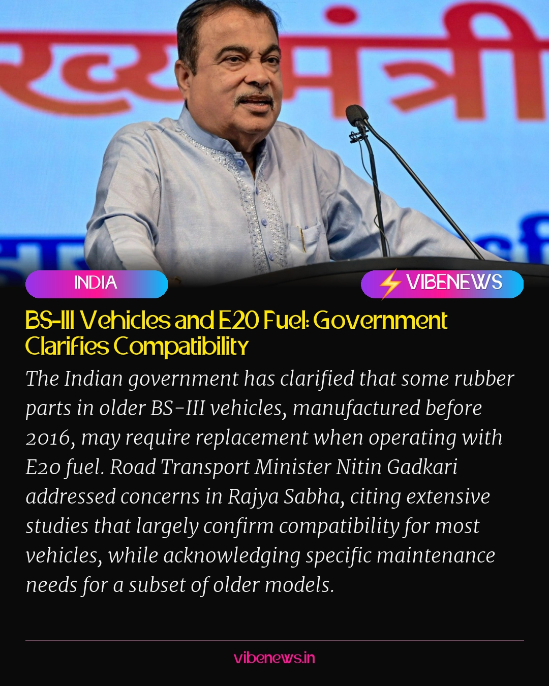 BS-III Vehicles and E20 Fuel: Government Clarifies Compatibility