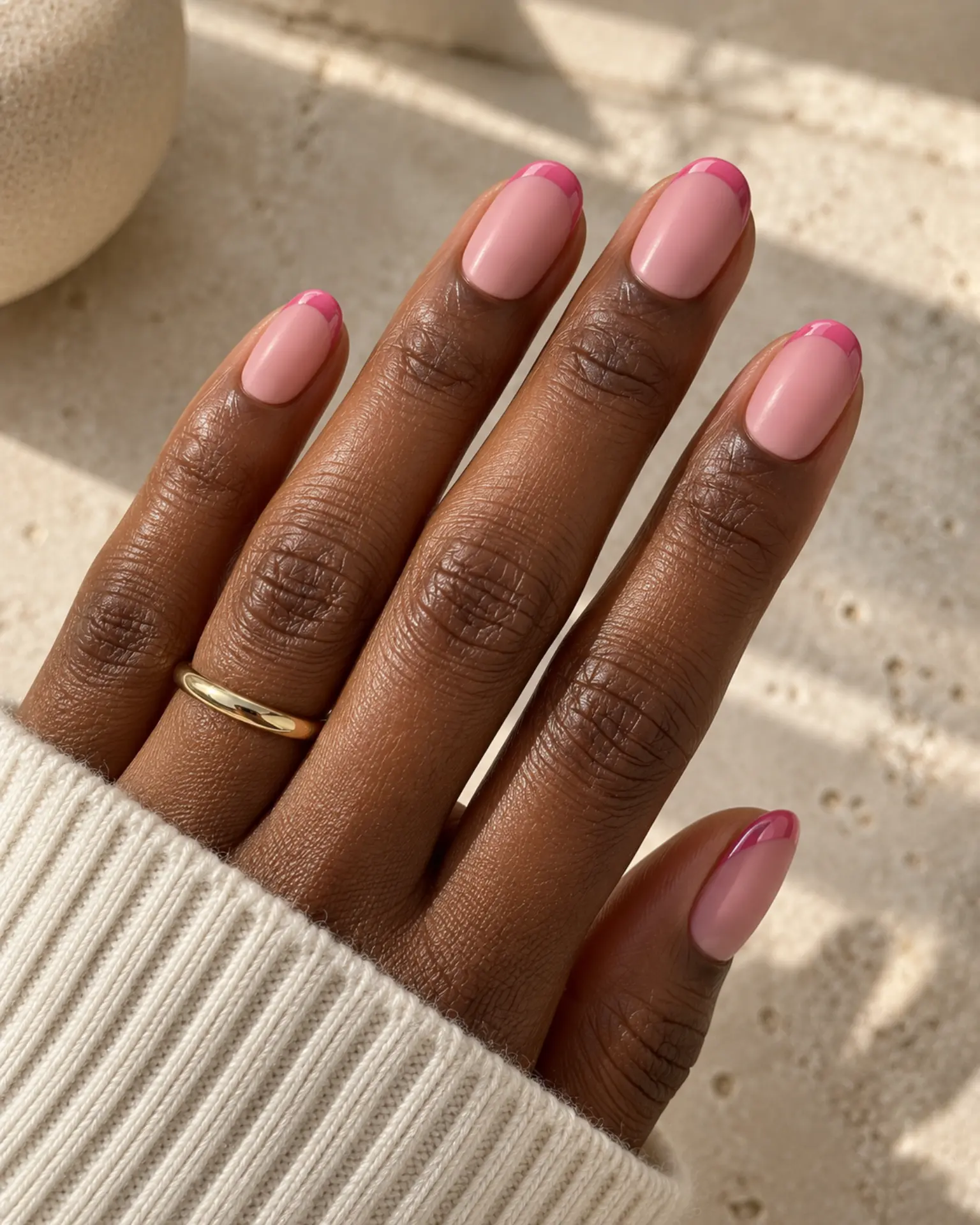 Pink Matte + Gloss Tip manicure inspiration for pink nail ideas