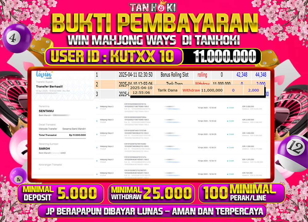 TANHOKI JACKPOT SLOT MAHJONG WAYS Rp.11.000.000,- LUNAS