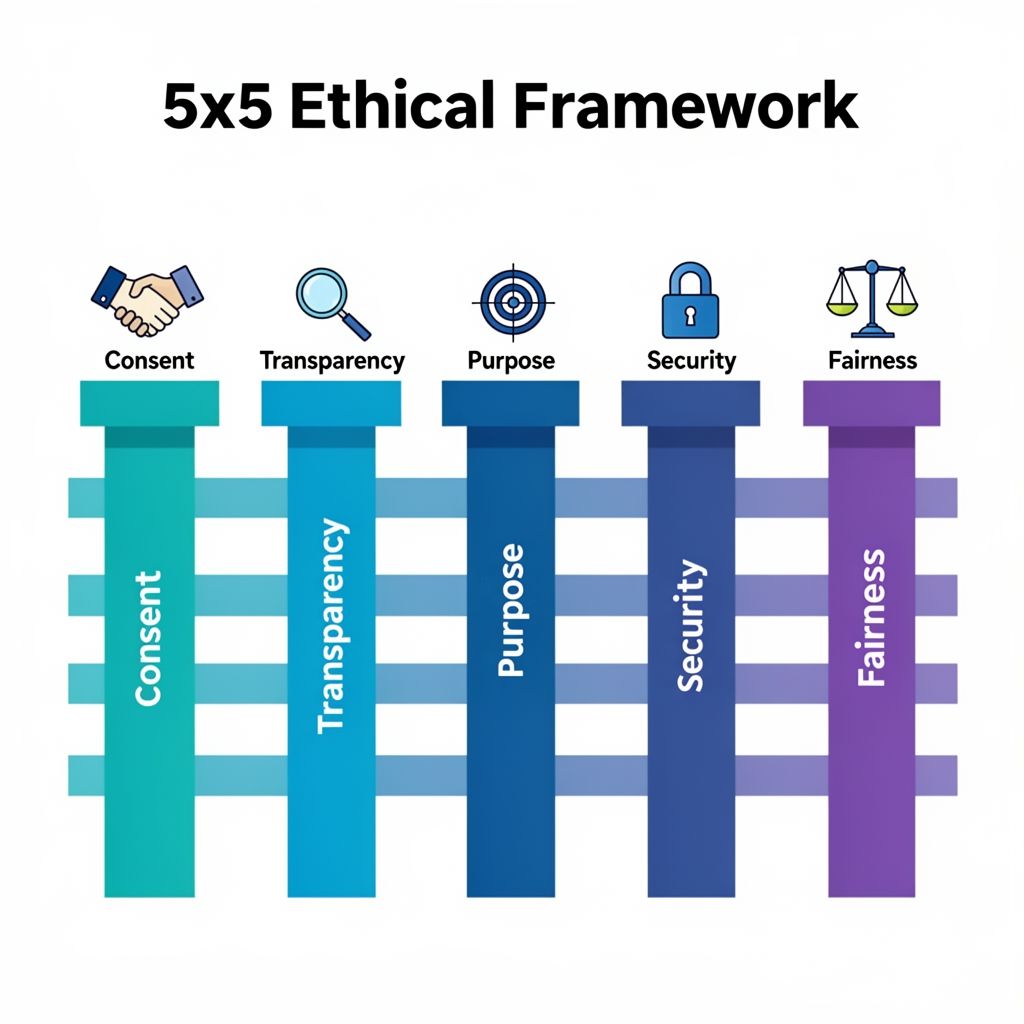 Infographic of the 5x5 Ethical Implementation Framework for AI Voice Cloning
