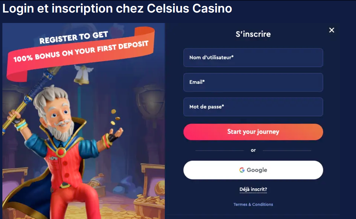 Processus d'inscription sur le celsius casino