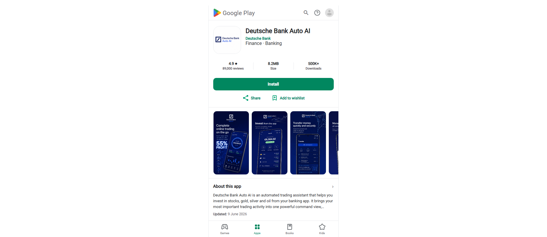 Forensic screenshot of googleplaydeutsche.com showing the phishing page layout