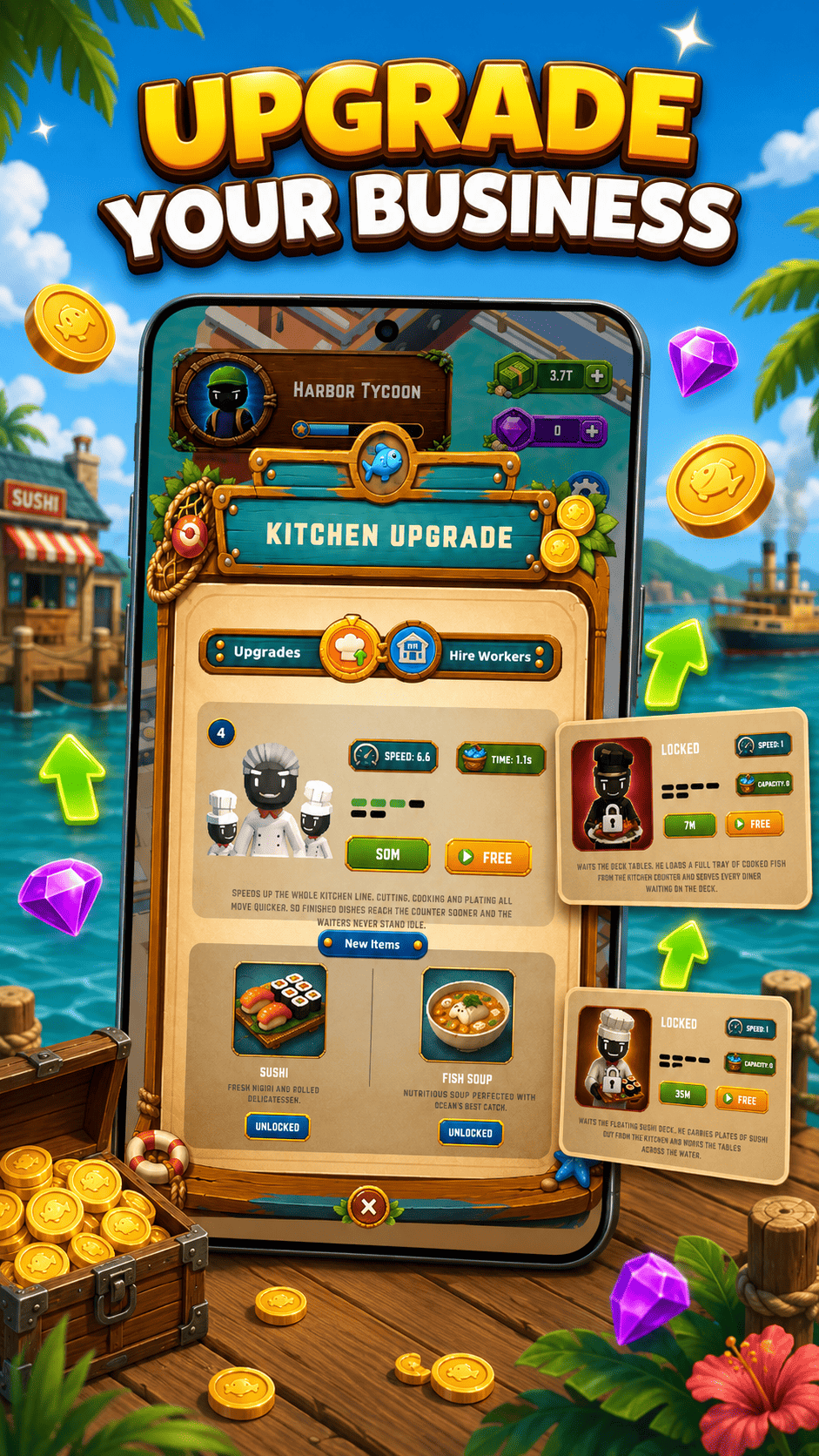 Ocean Tycoon business upgrade gameplay preview