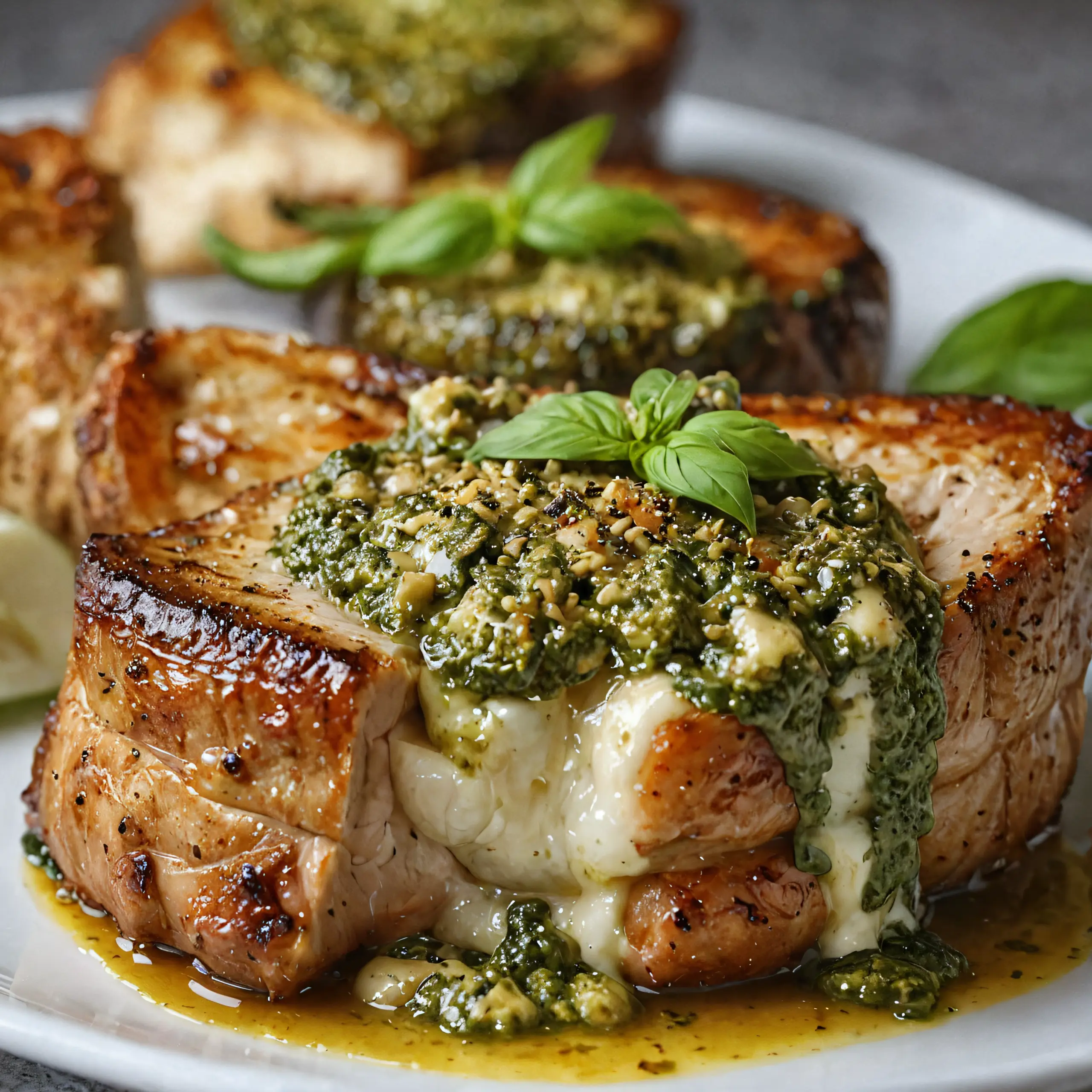 Stuffed Pork Chops with Pesto and Mozzarella