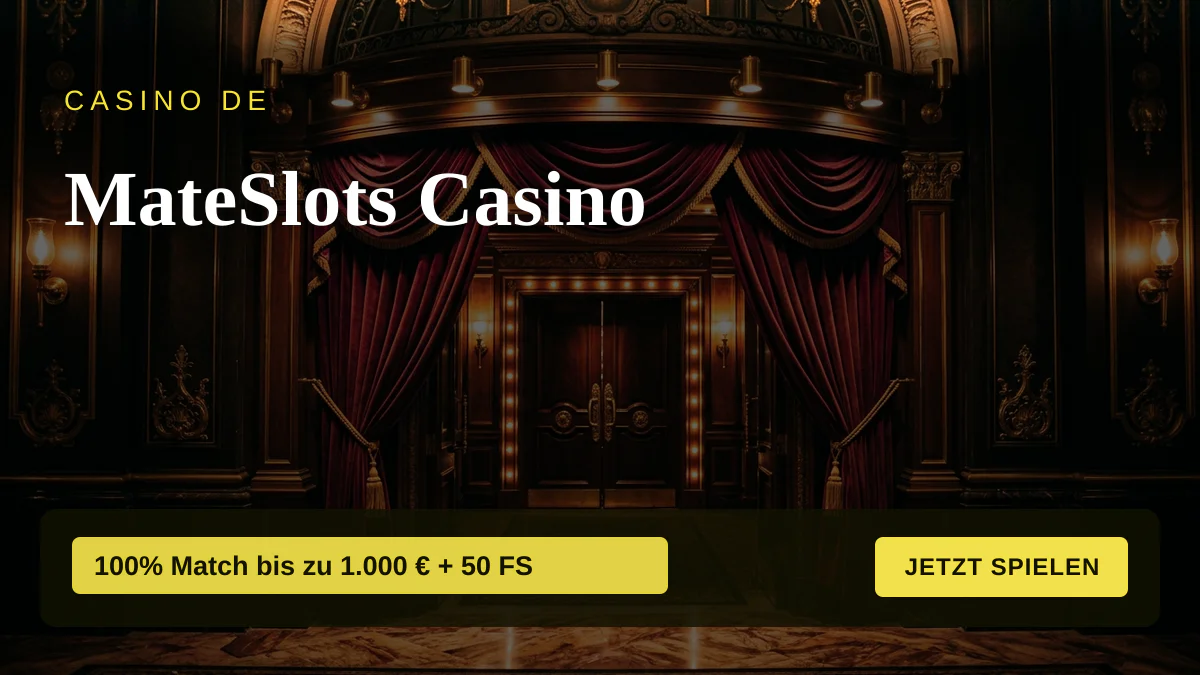 MateSlots Casino — Willkommensbonus 100% Match bis zu 1.000 € + 50 FS, Zahlungen: Visa, Mastercard, Skrill, Neteller, Trustly