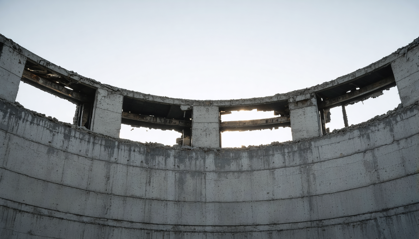 The skeletal dome still standing, indifferent to whether anyone believes in the physics that left it standing.