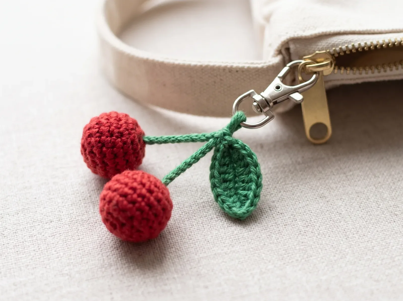 Mini Crochet Cherry Bag Charm close-up preview