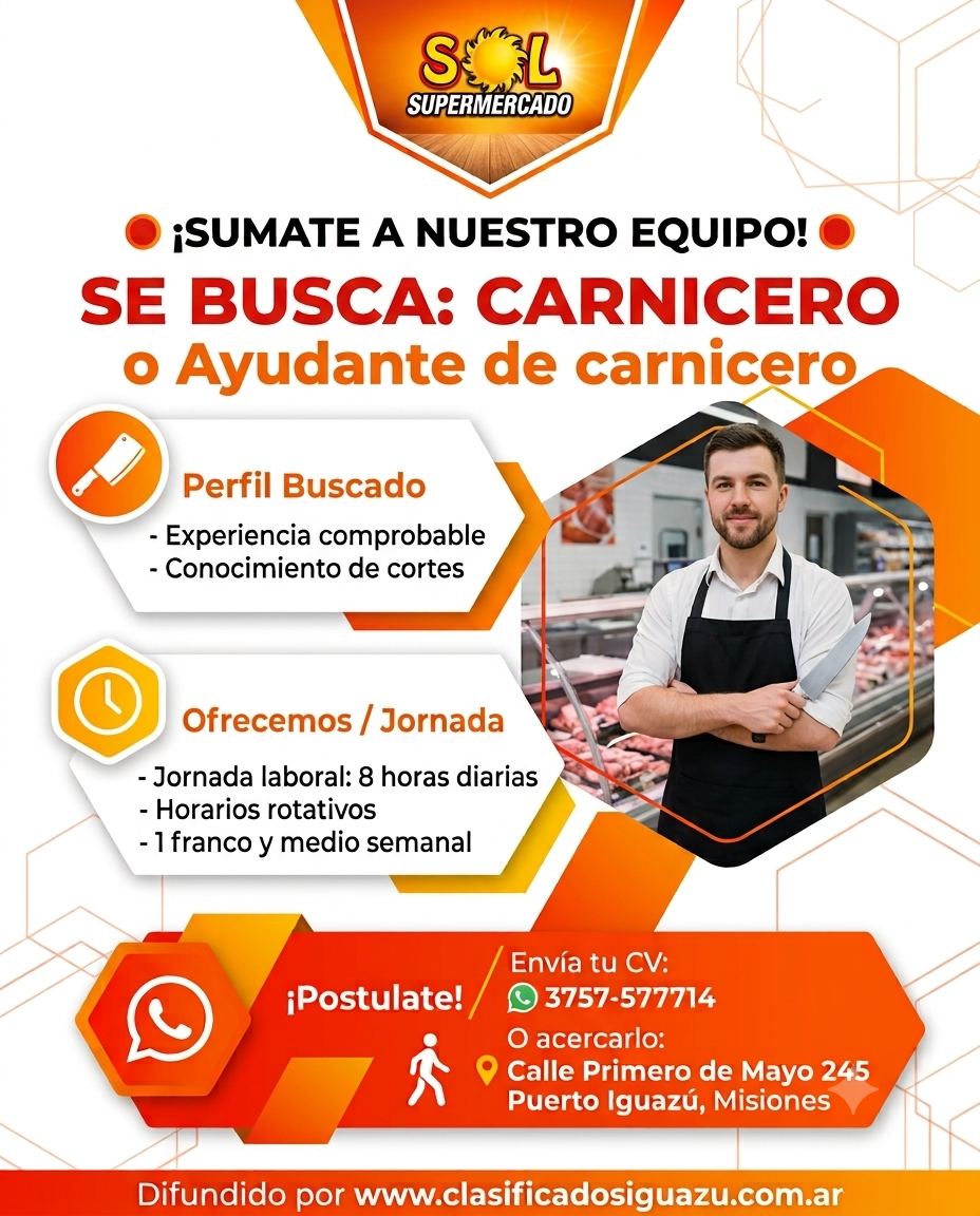 Se Busca Carnicero / Ayudante de Carnicero en Puerto Iguazú
